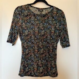 AFRM Black Short Sleeve Mesh Top with Floral Print in Size Small